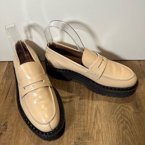 Aquatalia Beige Leather Lug Sole Penny Loafers